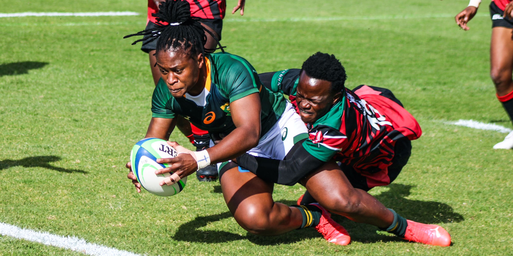 Mpupha goes over for one of her four tries in the first Test against Kenya.