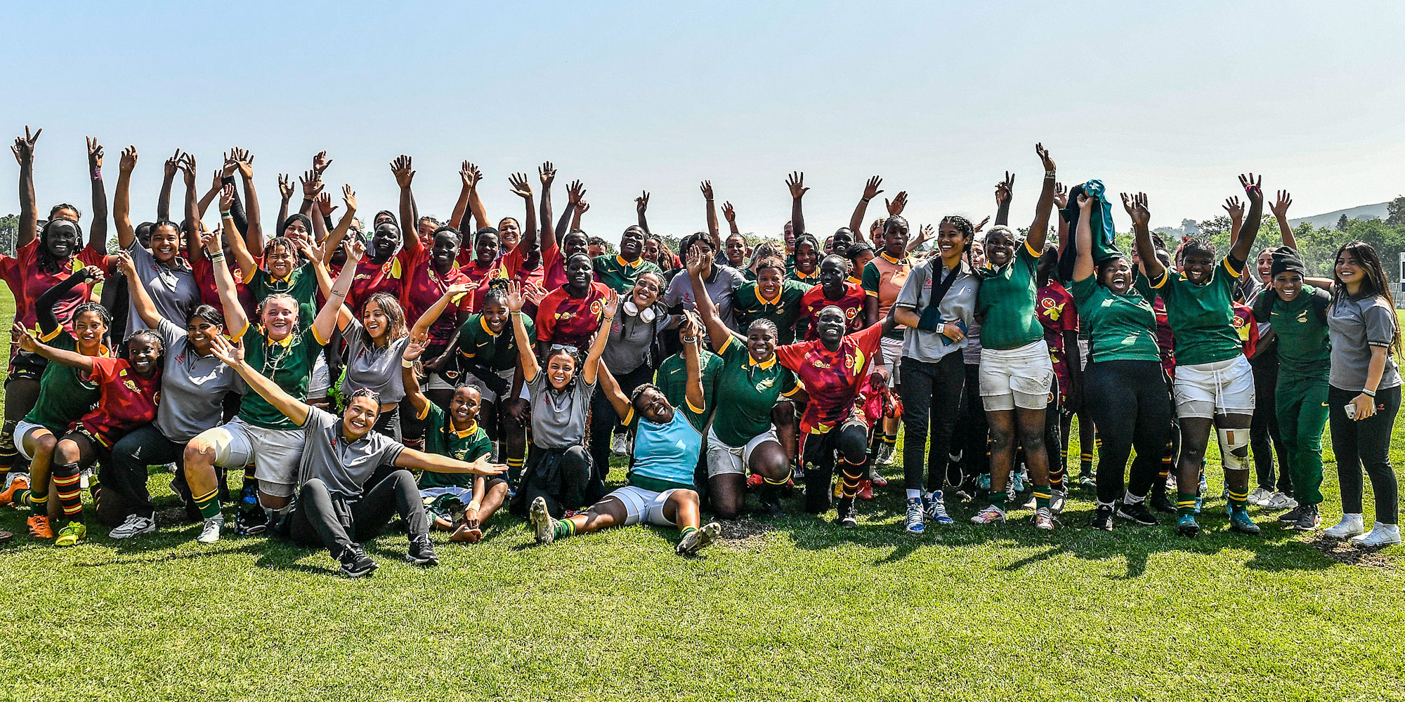 The players celebrate after the last match of the R10 African U20 Women's Series.