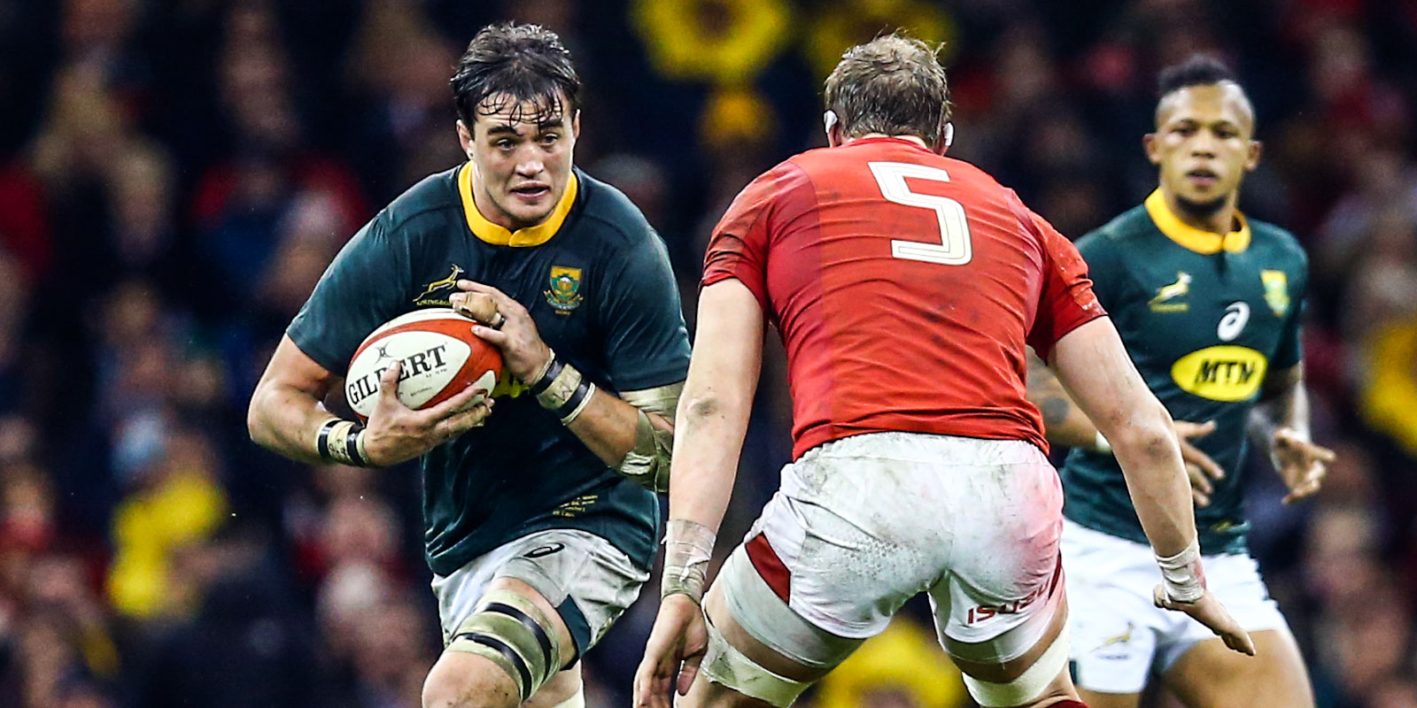 Franco Mostert, face to face with British & Irish Lions captain Alun Wyn Jones.