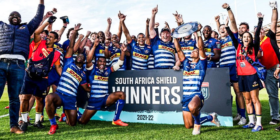 The DHL Stormers celebrate winning the SA Shield after their victory in Llanelli on Saturday.