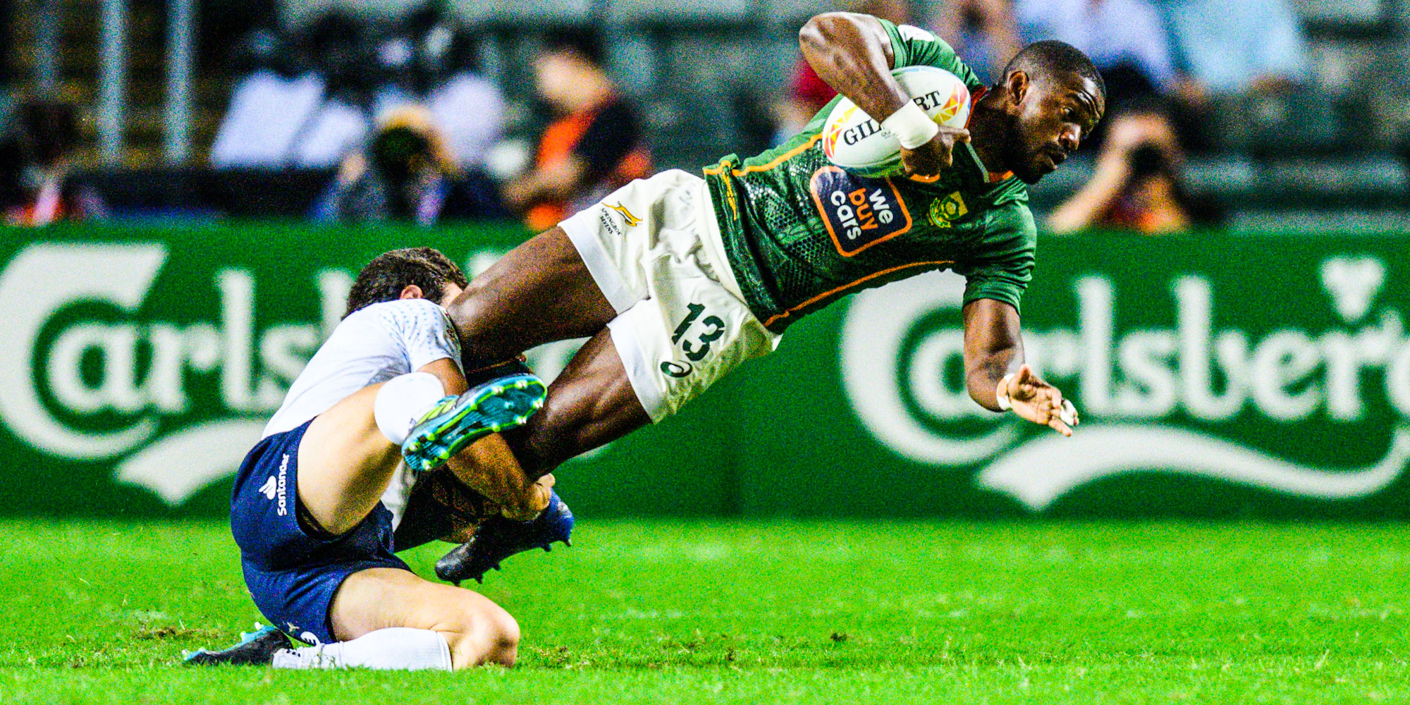 Mfundo Ndhlovu is stopped in his tracks in the match against Uruguay.