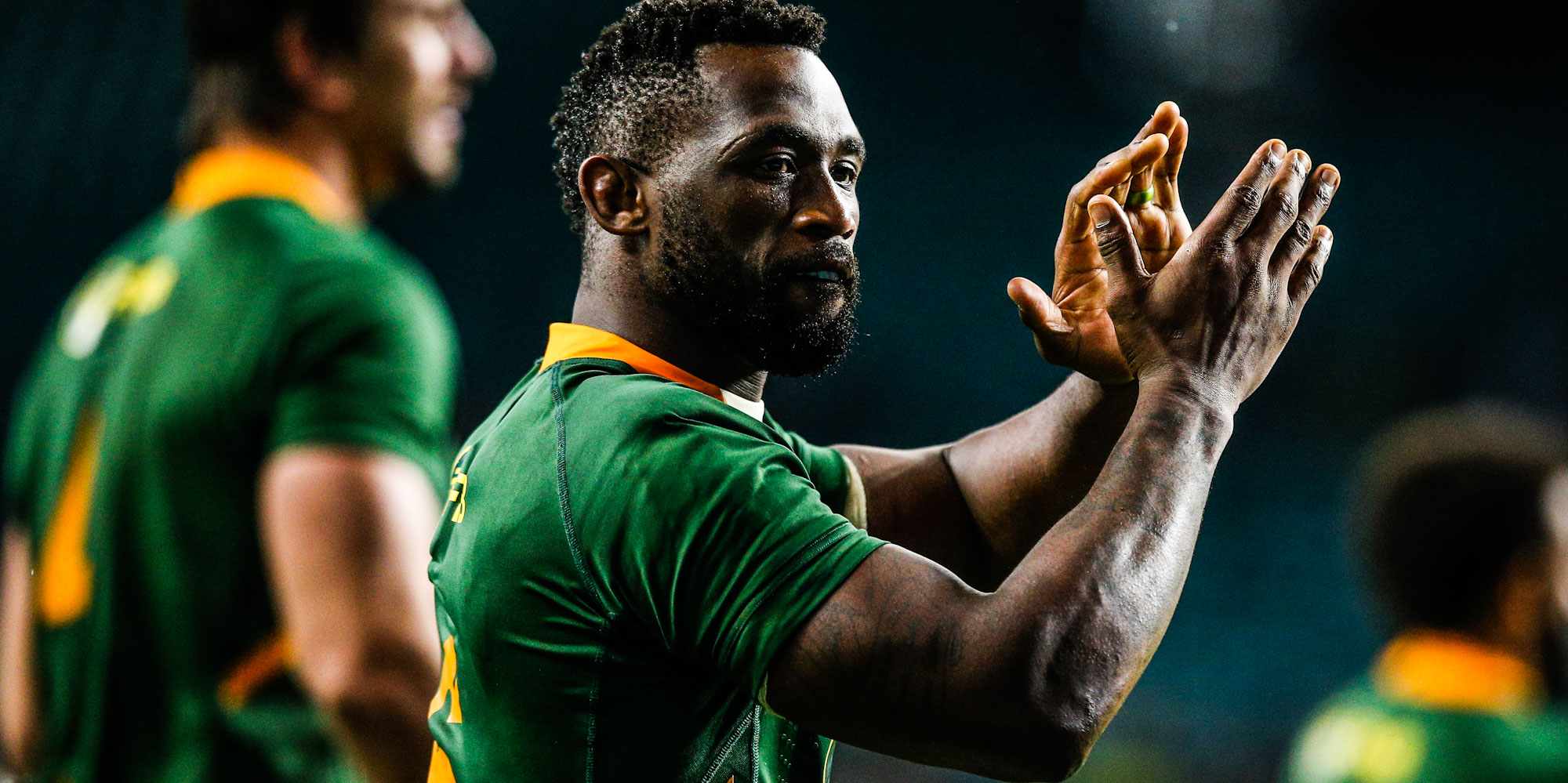 Springbok captain Siya Kolisi thanks the crowd after the Boks won at Twickenham.