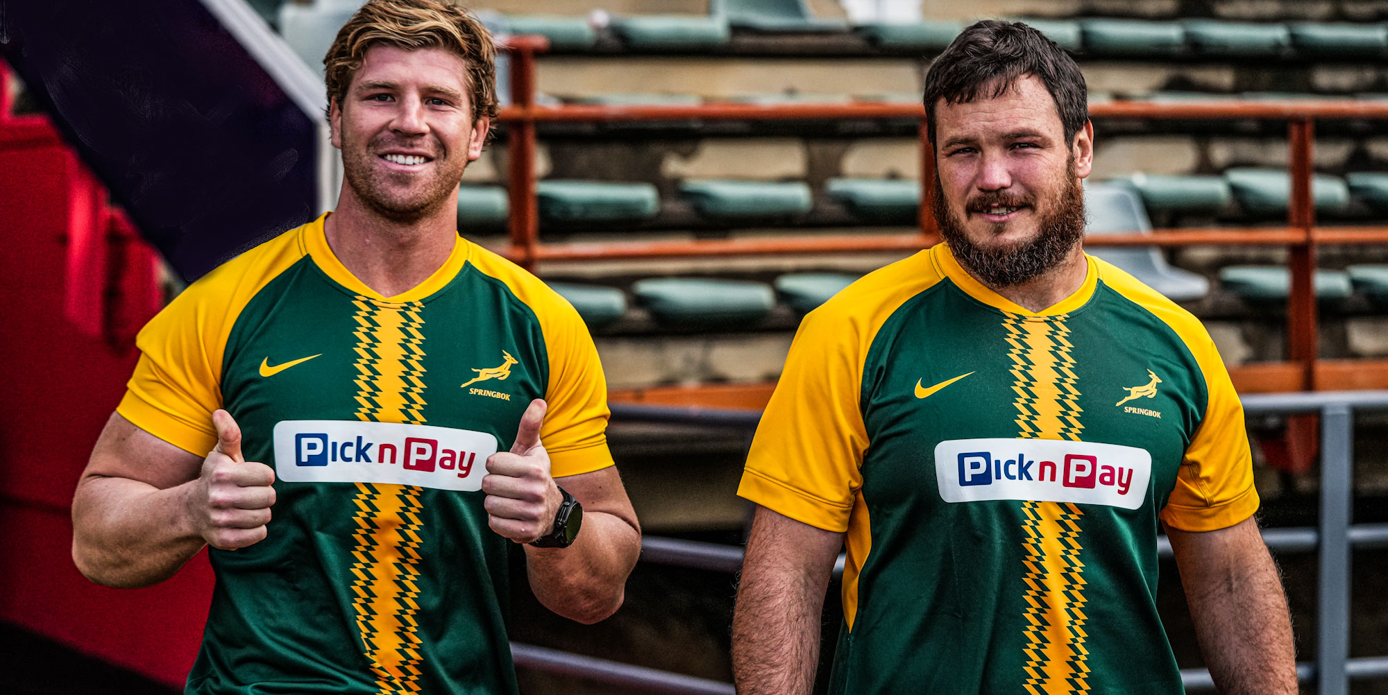 Evan Roos and Marnus van der Merwe at a recent Bok training session in Johannesburg.